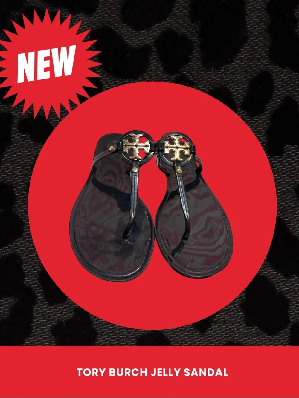 Tory Burch Black Jelly Thong Sandals with Gold Logo